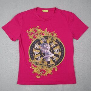 Versace Jeans Shirt Women 16 Magenta Short Sleeve Graphic Tee Art Glitter